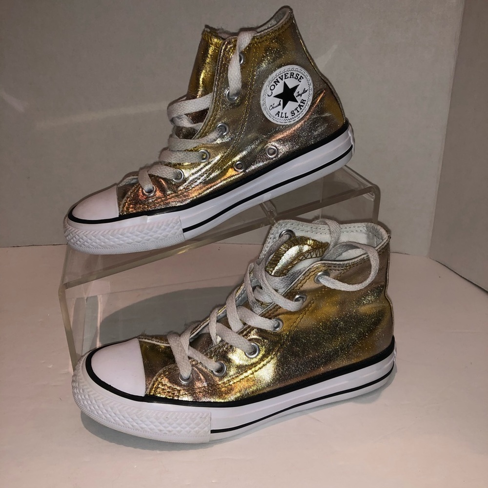 Girls Gold Converse High Tops Sz 13